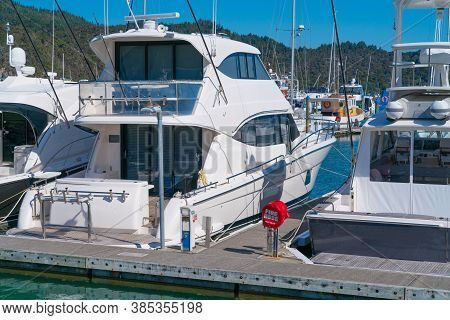 Luxury Launches Tied Up In Their Marina Berths Create A Display Of Affluence