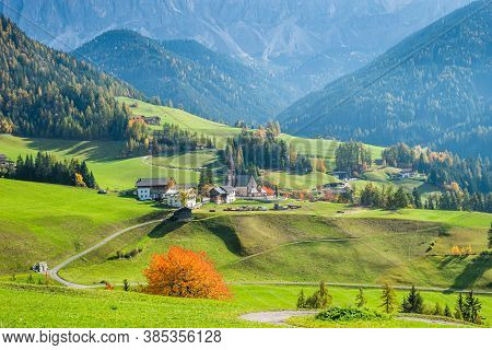 Scenic View At The Church Of Santa Magdalena In The Village Of Santa Magdalena In Italy On The Slope