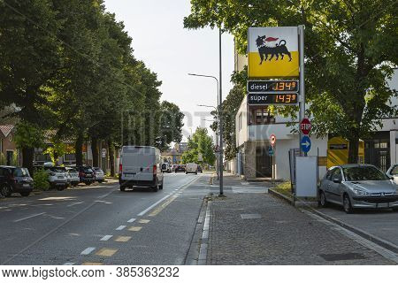 Udine, Italy. September 14 2020. A Petrol Station Of The Agip Brand In A Street