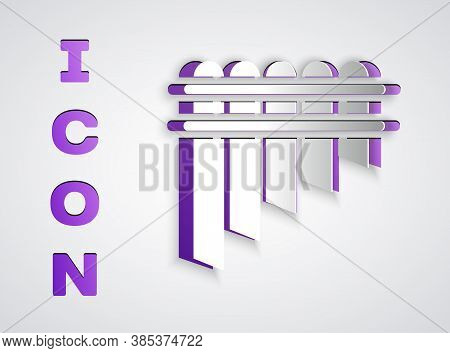 Paper Cut Pan Flute Icon Isolated On Grey Background. Traditional Peruvian Musical Instrument. Zampo