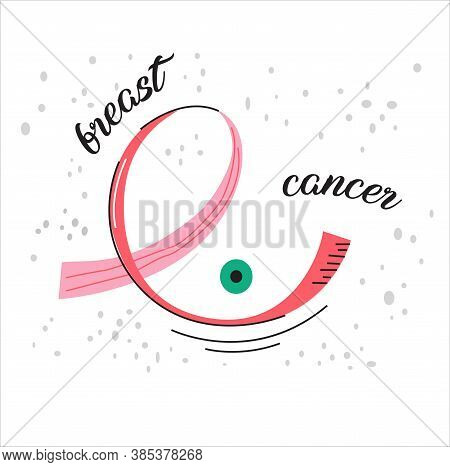 Pink Ribbon Curve In The Shape Of A Breast. Breast Cancer Awareness Symbol. Vector Icon Illustration