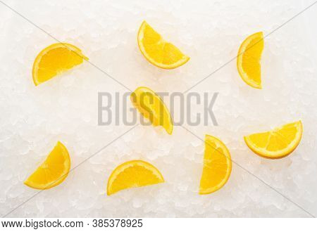Close Up Orange  Fruit With Ice Background. Healthy With Refreshment Concepts