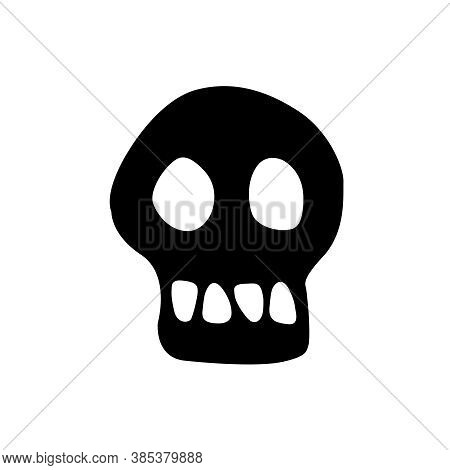 Skull Ablack Silhouette. Vector Black Illustration Isolated On White Background. Theme Of Halloween 