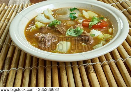 Gulashsoep Sudada -  Traditional Colombian Meat Dish Close Up