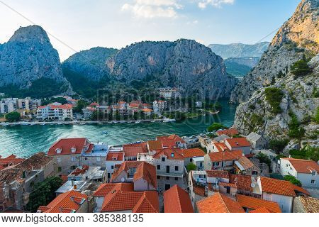 Evening View Of The Cetina Canyon From The Tower Mirabella. Omis, Croatia.