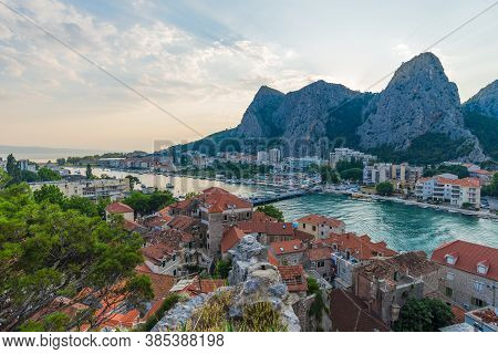Evening View Of The Town Omis From The Tower Mirabella. Omis, Croatia.