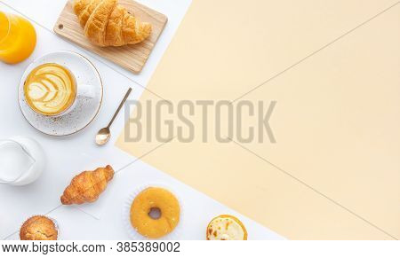 Set Of Breakfast Food Or Bakery,cake On Table Kitchen Background.cooking And Eating With Healthy Lif