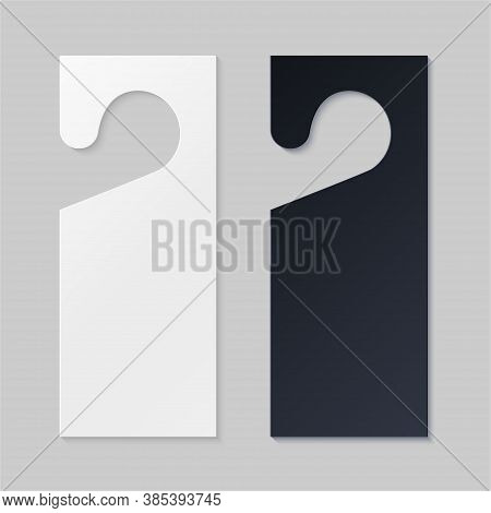 Door Hangers For Hotel Room. Empty White And Black Label Hanger For Hotel Room Or Resort . Empty Tem