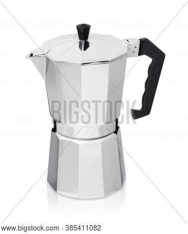 Metal Coffee Maker Isolated, Geyser Coffee Maker On White Background