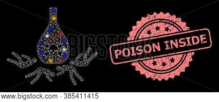 Glowing Mesh Net Dead Poisoned People With Light Spots, And Poison Inside Dirty Rosette Stamp Seal. 