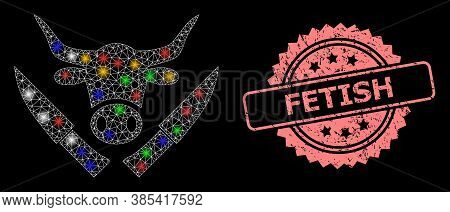 Bright Mesh Network Butchery Knives With Light Dots, And Fetish Unclean Rosette Stamp. Illuminated V