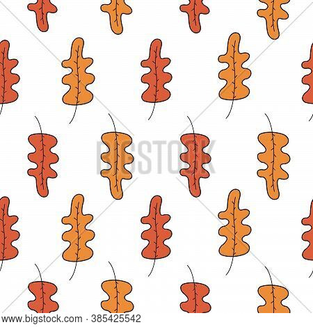 A Seamless Pattern With Leaves On The White Background. Children Room Wallpaper. Autumn Season.