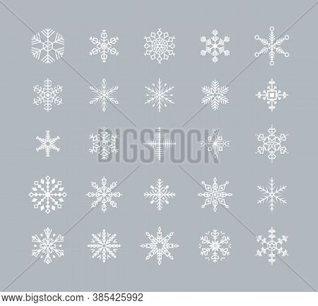 Set Of Cute Snowflakes. Snowflake Collection For Design Christmas And New Year Banner And Cards. Win