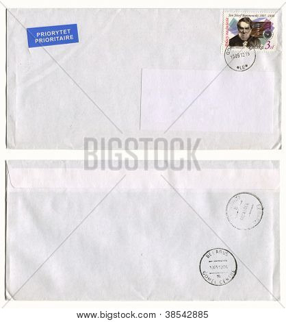 Pologne - CIRCA 2011 : Postale enveloppe avec timbres dédiés à Jan Josef Baranowski et la 