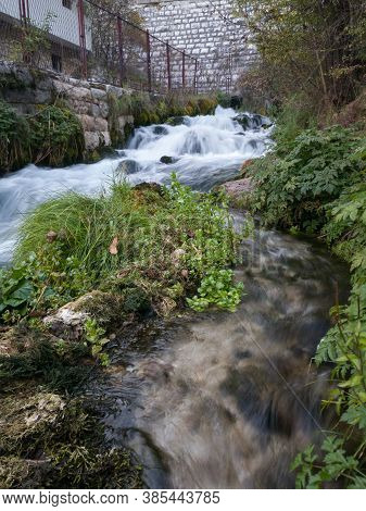 Mountain Stream Plava Voda In Travnik In Autumn During The Day.