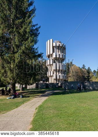 Bosnia And Herzegovina - October 27, 2019: Excursions In Kozara National Park Around Monument To The