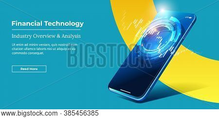 Financial Technology - Fintech Concept. Vector Realistic Smartphone With Stock Market App. Futuristi