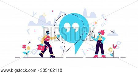Quote Vector Illustration. Flat Tiny Punctuation Quotation Mark Persons Concept. Abstract Inverted P