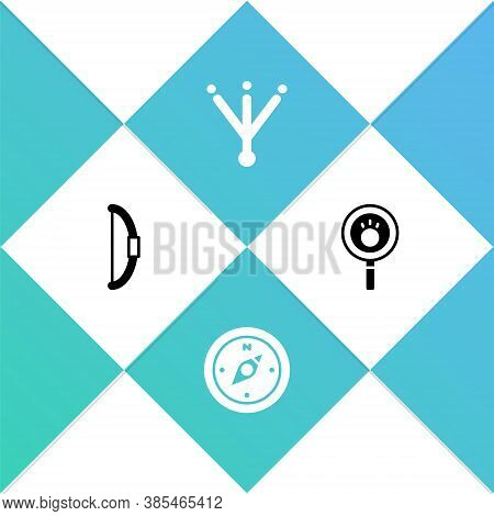 Set Bow, Compass, Bird Footprint And Paw Search Icon. Vector