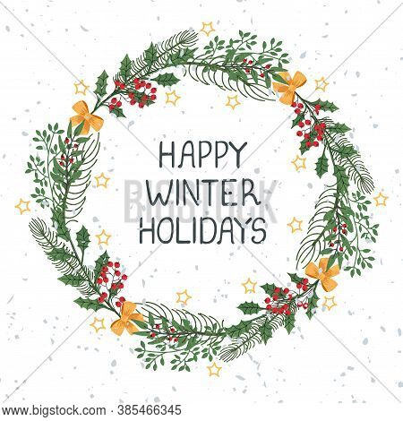 Vector Christmas Wreath Template. Hand Draw Frame. Use It As Invitation, Greeting Card, Poster, Bann