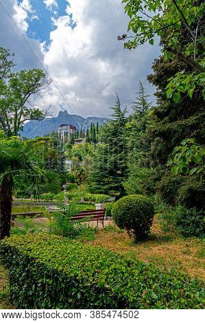 Koreiz, Crimea - July 7. 2019. Beautiful Park On Territory Of Palace Of A Princes Yusupov. Landmark