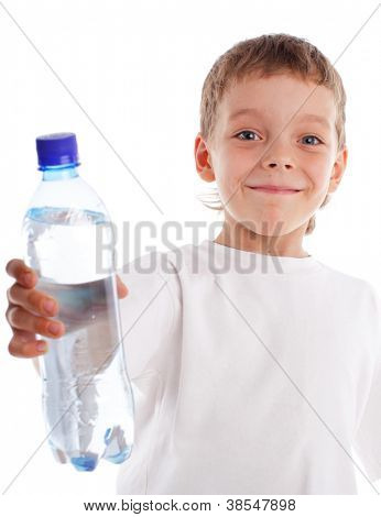 Ã?Ã??hild with a water bottle isolated on white