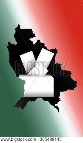 Illustration Of Voting Papers And A Ballot Box With The Map Of The State Of Nayarit