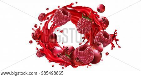 Cranberries And Raspberries And A Fruit Juice Splash.