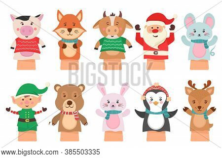 Cartoon Vector Icon Isolated On White Background Theater Puppets. Hands Puppets Play Doll, Cute And 