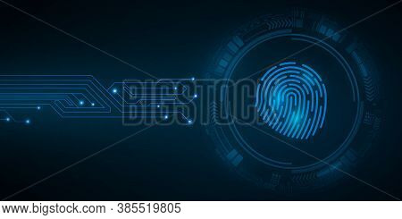 High-tech Fingerprint For Computer System Security With Hud Interface Elements. Scan For Padlock. Co