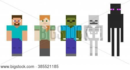 Set Pixel Symbol. Heroes Game Concept. Game Concept Of Game Characters. Vector Illustration