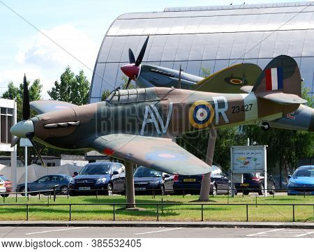 Royal Air Force (raf) Museum / Hendon, London, Uk - June 29, 2014: A Spitfire And A Hurricane On Dis