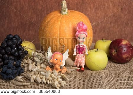 African-american Angel And Girl, Thanksgiving Day Holiday