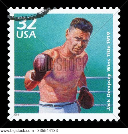 United States Of America - Circa 1998: A Postage Stamp Printed In Usa Showing An Image Of Boxer Jack