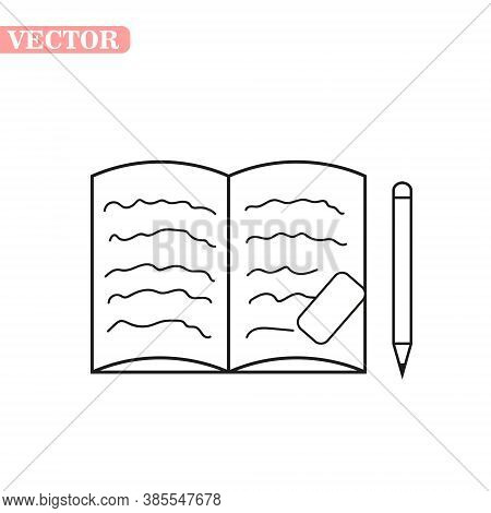 Opened Book Icon In Outline Style Isolated On White Background. Books Symbol Stock Vector Illustrati