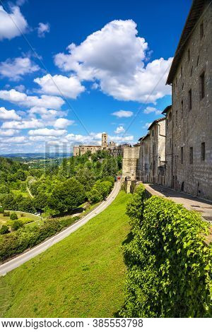 Colle Val D'elsa Town Skyline, Church And Panoramic View. City Of Crystal Glass. Siena, Tuscany, Ita
