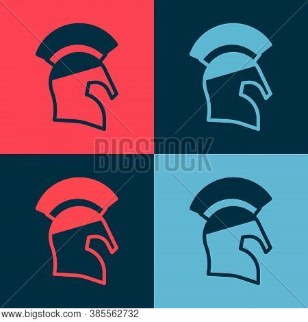 Pop Art Greek Helmet Icon Isolated On Color Background. Antiques Helmet For Head Protection Soldiers