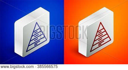 Isometric Line Business Pyramid Chart Infographics Icon Isolated On Blue And Orange Background. Pyra
