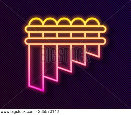 Glowing Neon Line Pan Flute Icon Isolated On Black Background. Traditional Peruvian Musical Instrume