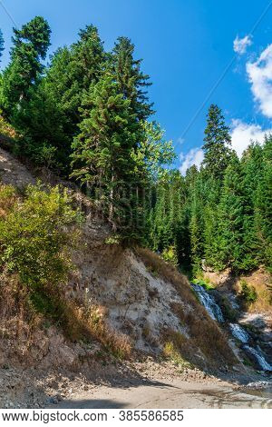 Waterfall In Goderdzi Pass, Beautiful View Of Mountain Landscape. Georgia