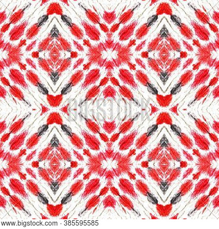 Tibetan Fabric. Abstract Kaleidoscope Print. Seamless Tie Dye Illustration. Ikat Persian Design. Red
