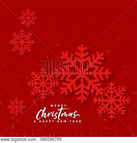 Red Christmas Background With Snow Flakes Design