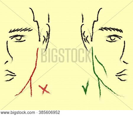 Silhouette Of A Male Face On The Background. Correction Of The Shape Of The Face And Chin. Vector Il