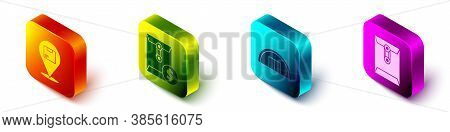 Set Isometric Location With Cardboard Box, Envelope With Dollar Symbol, Warehouse And Envelope Icon.