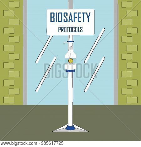 Use Of Antibacterial Gel. Biosafety Protocols Poster - Vector