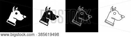 Set Dog Head Icon Isolated On Black And White Background. Vector