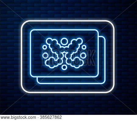 Glowing Neon Line Rorschach Test Icon Isolated On Brick Wall Background. Psycho Diagnostic Inkblot T