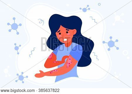 Person Suffering From Rush. Hives, Fever, Stress, Chickenpox Flat Vector Illustration. Illness, Epid