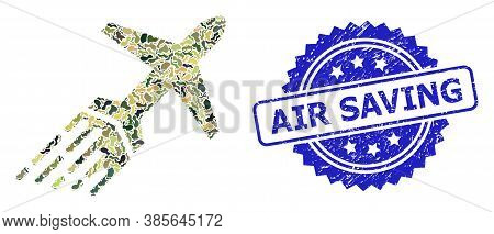 Military Camouflage Combination Of Air Liner, And Air Saving Rubber Rosette Stamp. Blue Stamp Seal I