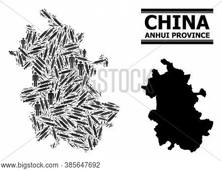 Vaccine Mosaic And Solid Map Of Anhui Province. Vector Map Of Anhui Province Is Constructed Of Vacci
